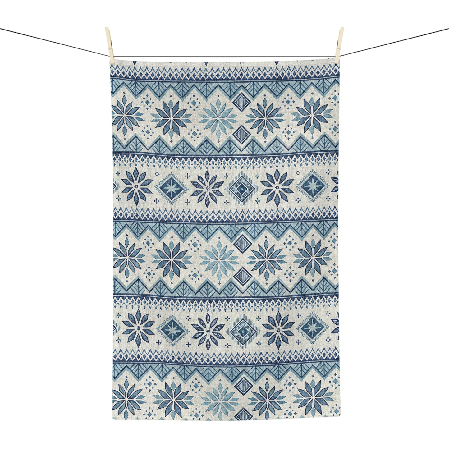 Blue Fair Isle Winter Microfiber Tea Towel
