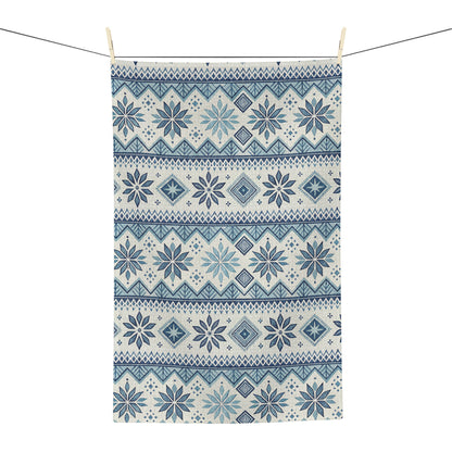 Blue Fair Isle Winter Microfiber Tea Towel