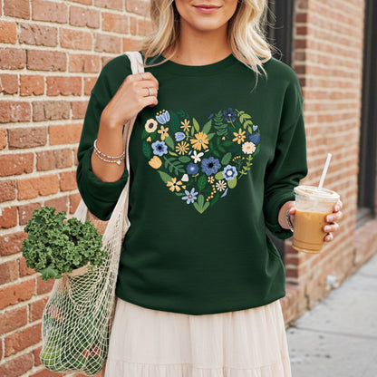 Blue Floral Heart Sweatshirt