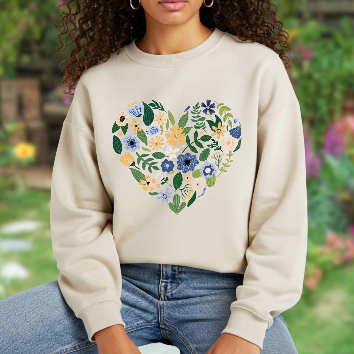 Blue Floral Heart Sweatshirt