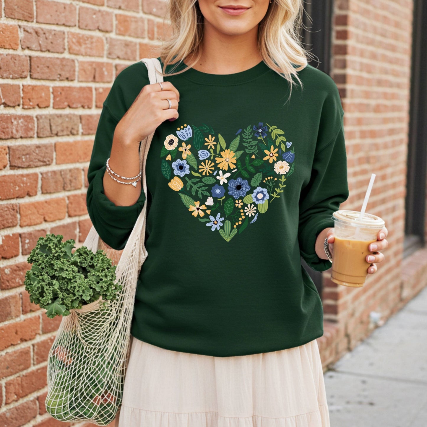 Blue Floral Heart Sweatshirt