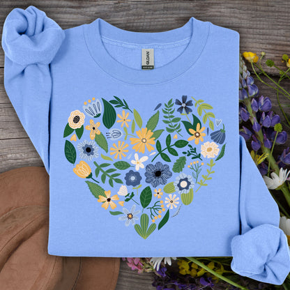 Blue Floral Heart Sweatshirt