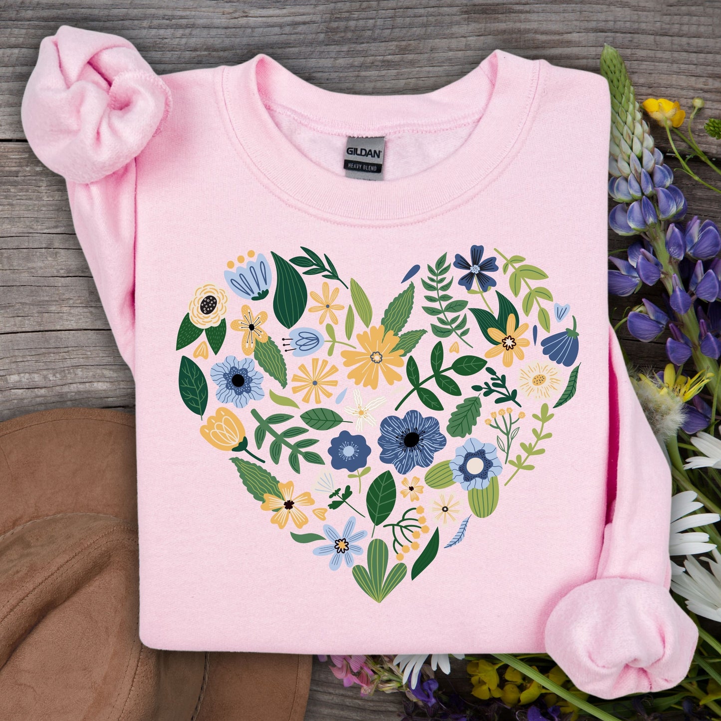 Blue Floral Heart Sweatshirt