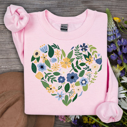 Blue Floral Heart Sweatshirt