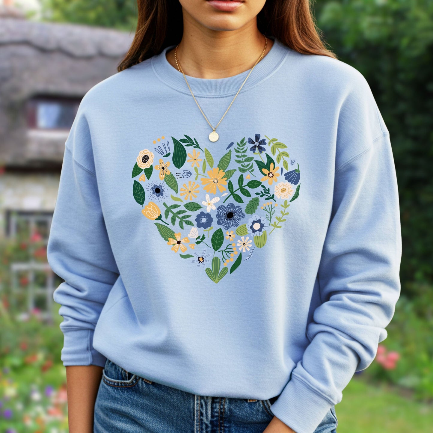 Blue Floral Heart Sweatshirt