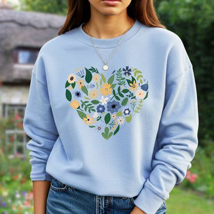 Blue Floral Heart Sweatshirt