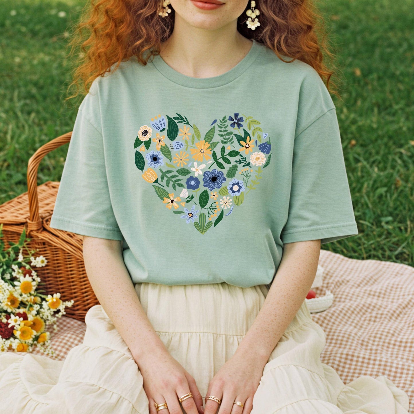 Blue Floral Heart T-Shirt