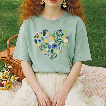 Blue Floral Heart T-Shirt