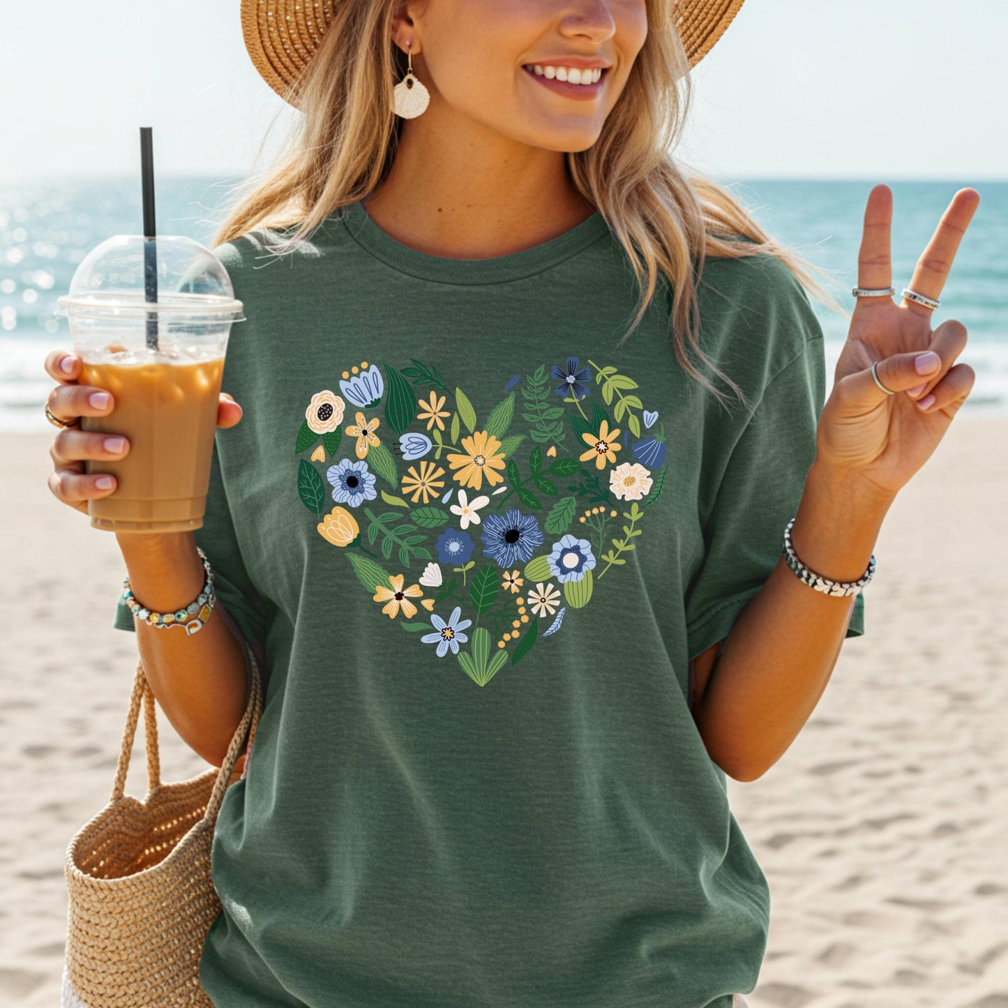 Blue Floral Heart T-Shirt