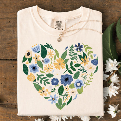 Wild Petal Threads T-Shirt S / ivory Blue Floral Heart T-Shirt