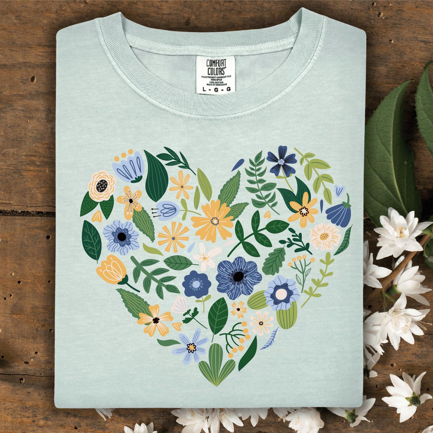 Wild Petal Threads T-Shirt S / bay Blue Floral Heart T-Shirt