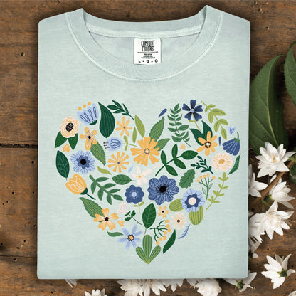 Wild Petal Threads T-Shirt S / bay Blue Floral Heart T-Shirt