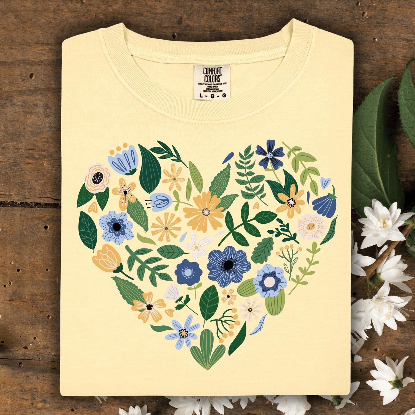Wild Petal Threads T-Shirt S / Butter Blue Floral Heart T-Shirt