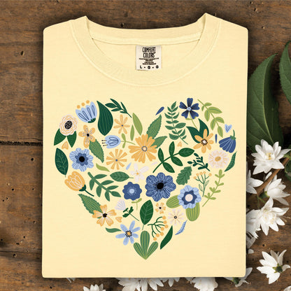 Wild Petal Threads T-Shirt S / Butter Blue Floral Heart T-Shirt