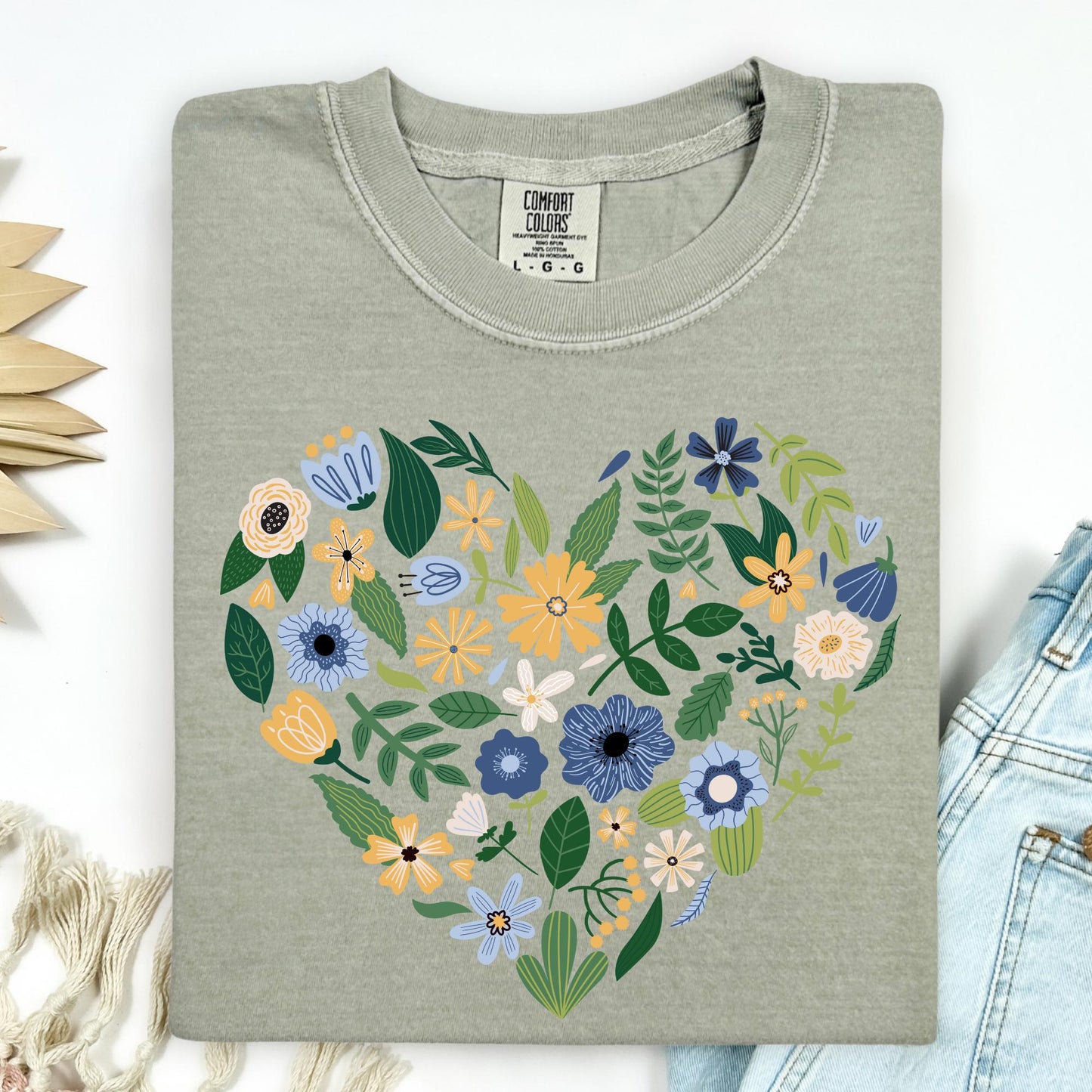 Blue Floral Heart T-Shirt