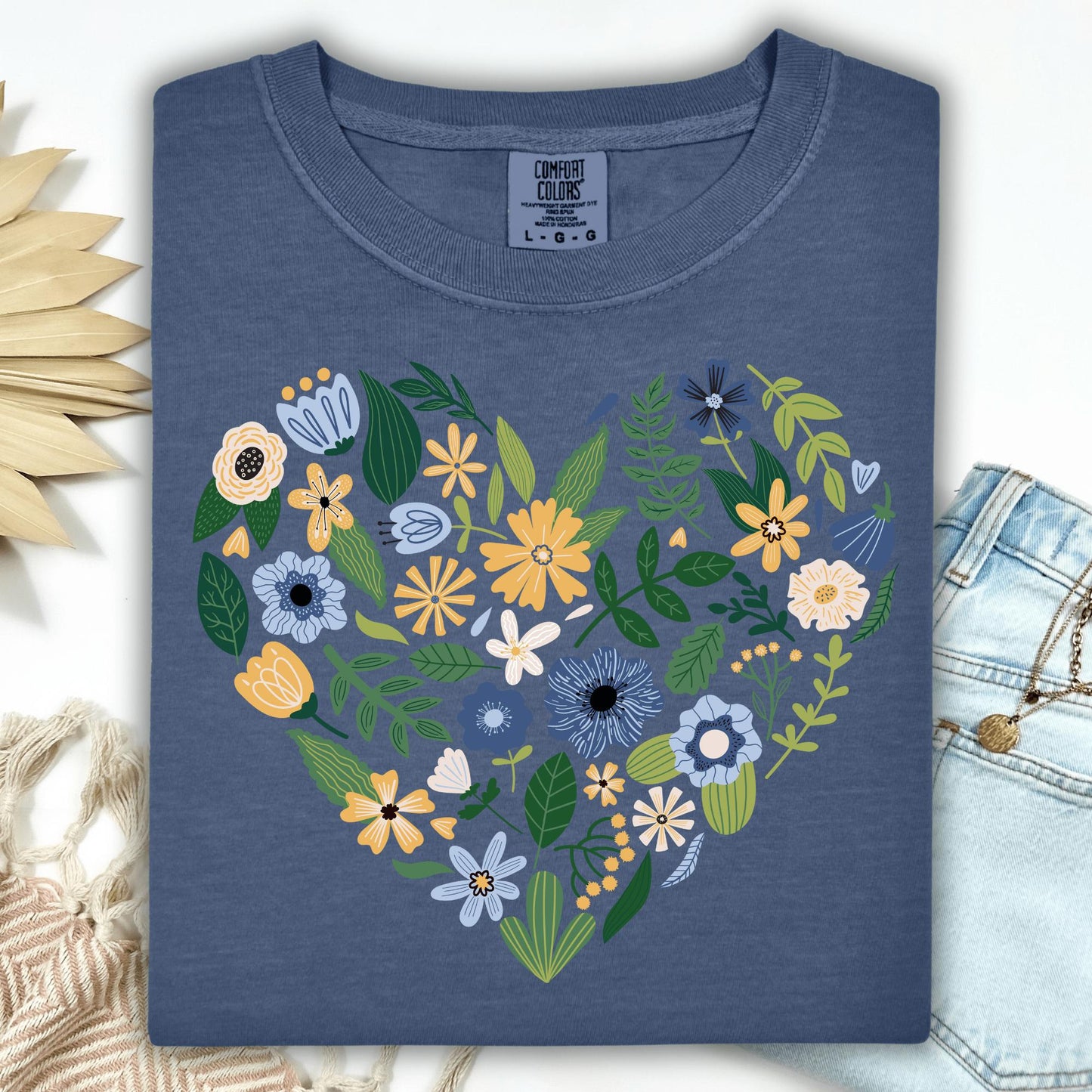 Wild Petal Threads T-Shirt S / denim Blue Floral Heart T-Shirt