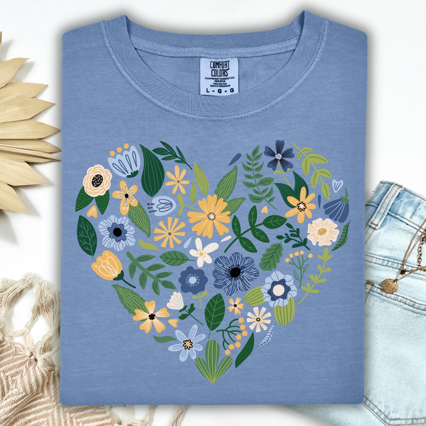 Wild Petal Threads T-Shirt S / blue jean Blue Floral Heart T-Shirt