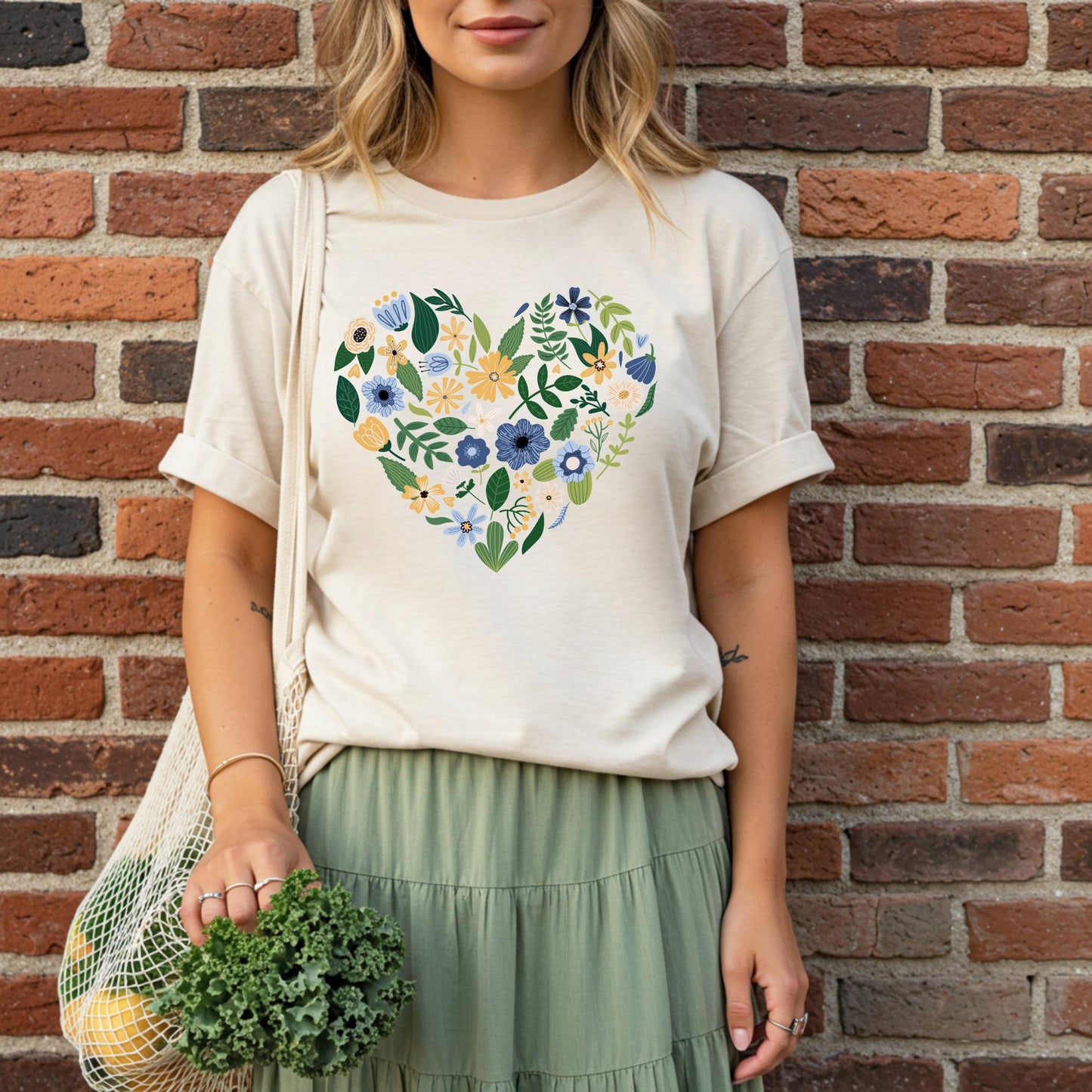 Blue Floral Heart T-Shirt