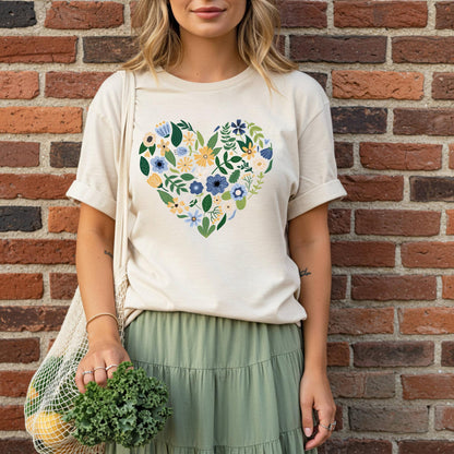 Blue Floral Heart T-Shirt