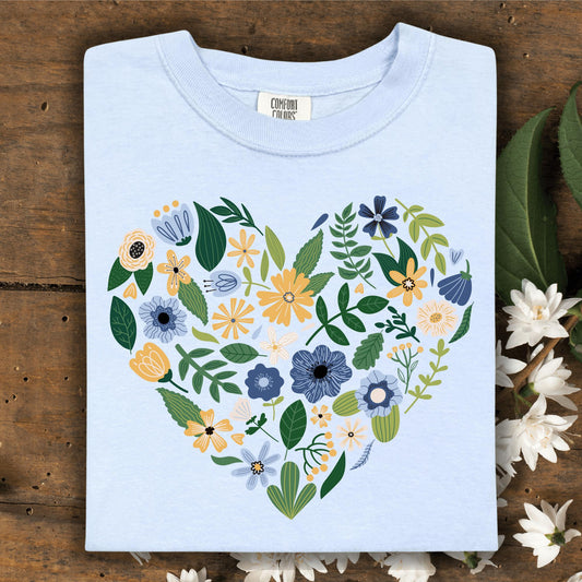 Wild Petal Threads T-Shirt S / hydrangea Blue Floral Heart T-Shirt