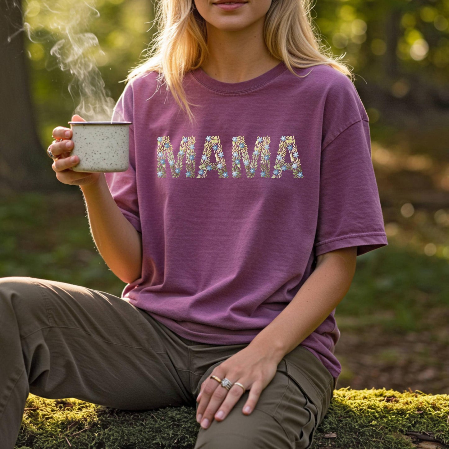Blue Floral Mama T-Shirt