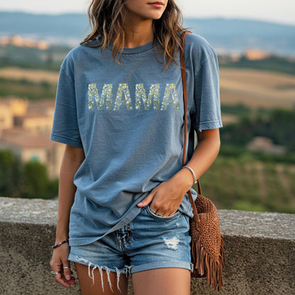 Blue Floral Mama T-Shirt
