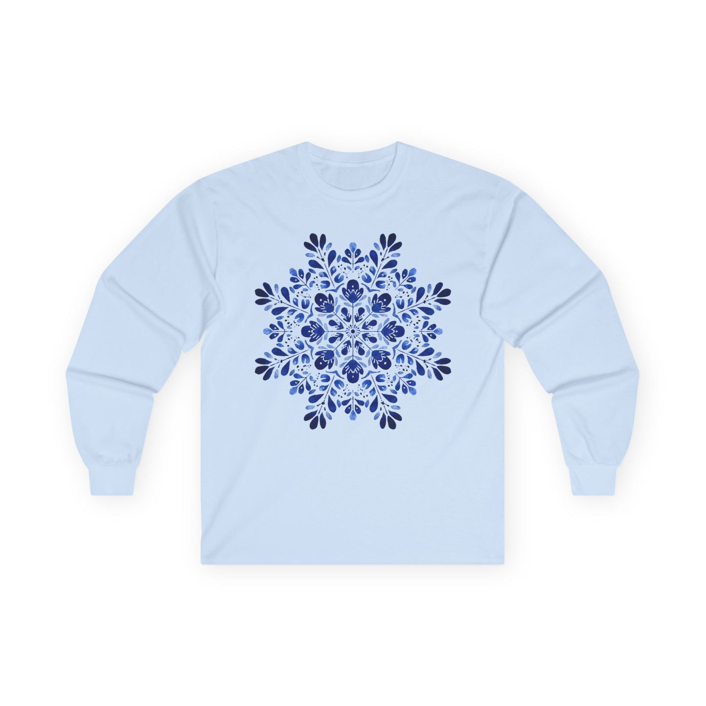 Blue Folk Art Snowflake Long Sleeve Tee