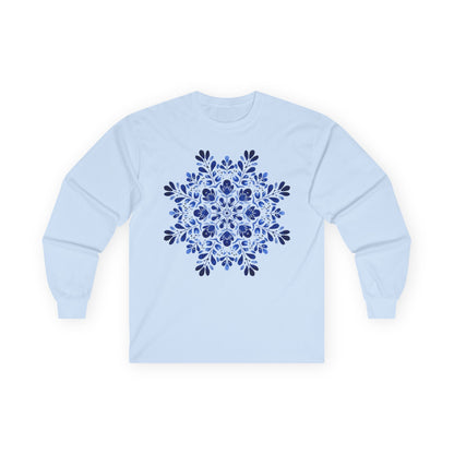 Blue Folk Art Snowflake Long Sleeve Tee