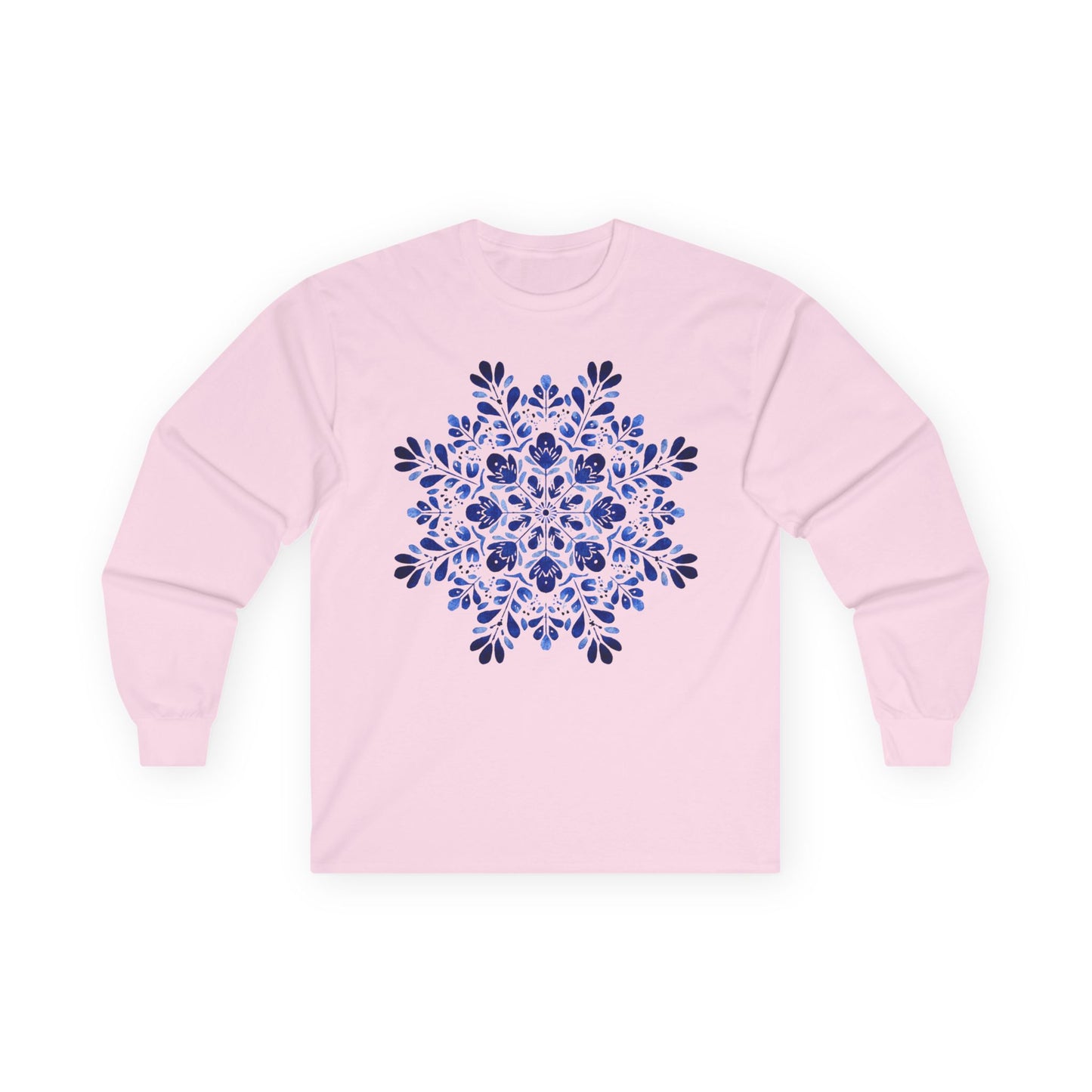 Blue Folk Art Snowflake Long Sleeve Tee