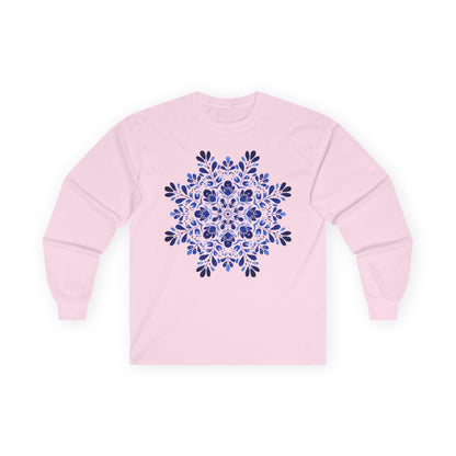 Blue Folk Art Snowflake Long Sleeve Tee