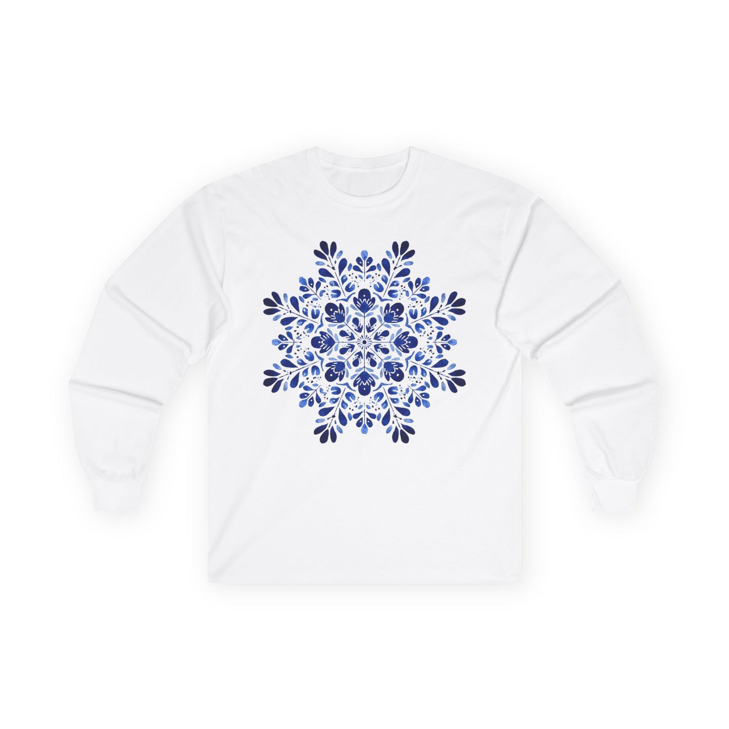 Blue Folk Art Snowflake Long Sleeve Tee