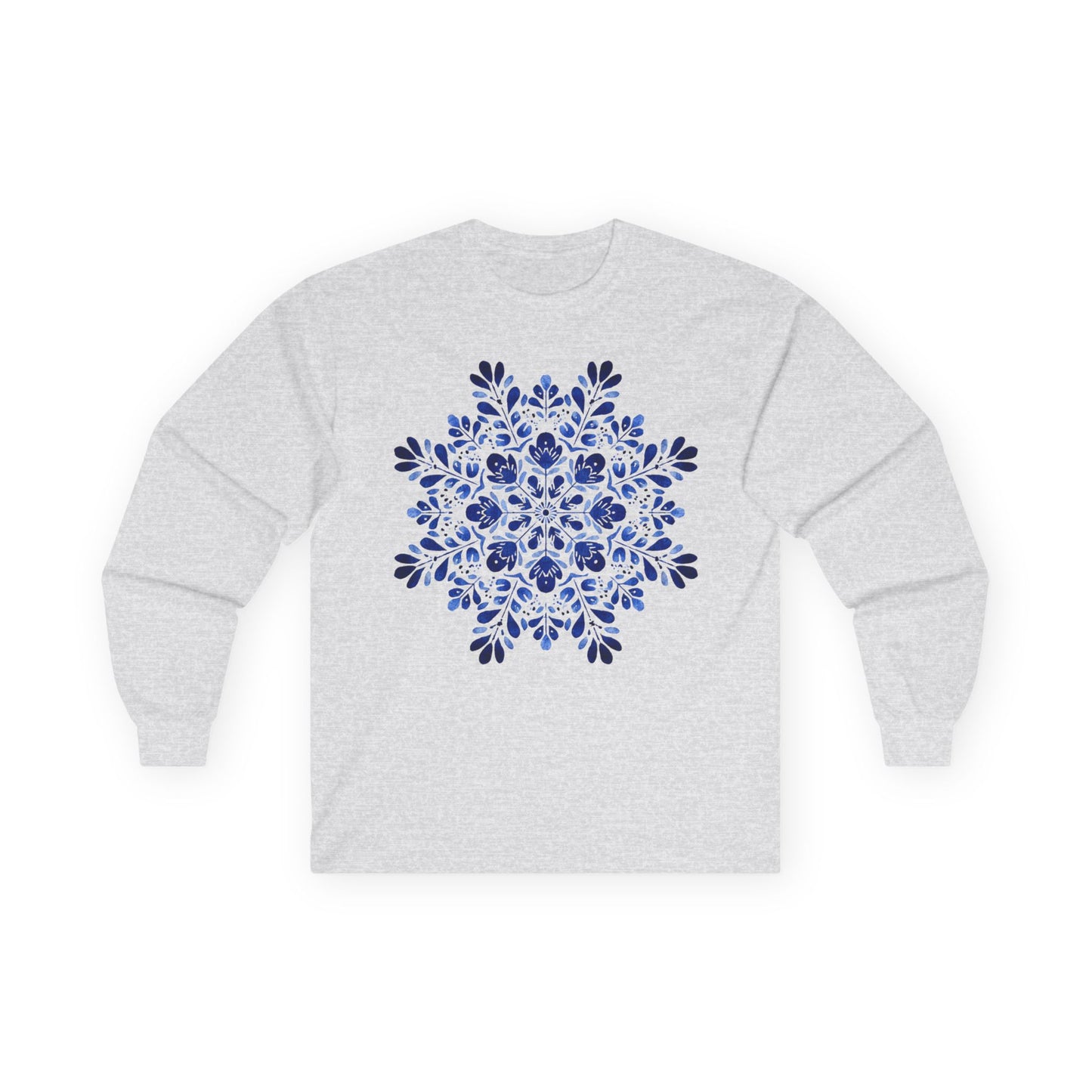 Blue Folk Art Snowflake Long Sleeve Tee