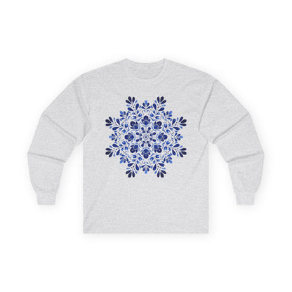 Blue Folk Art Snowflake Long Sleeve Tee