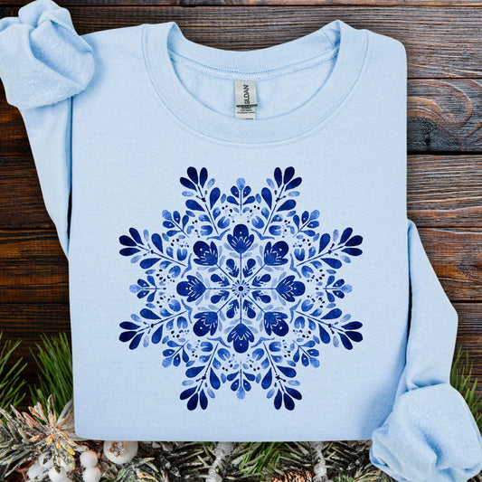 Blue Folk Art Snowflake Sweatshirt