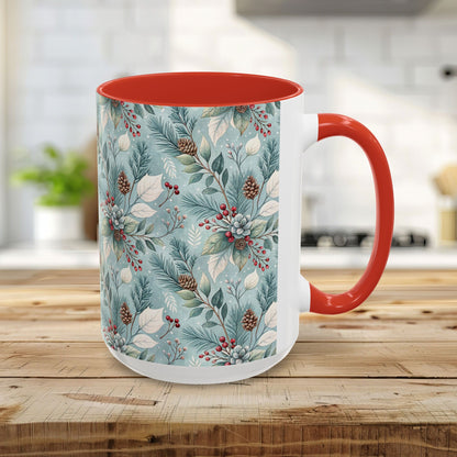Blue Winter Foliage with Berries & Pinecones 11 & 15 oz. Mug