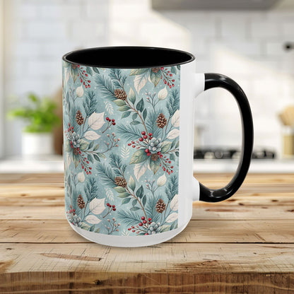 Blue Winter Foliage with Berries & Pinecones 11 & 15 oz. Mug
