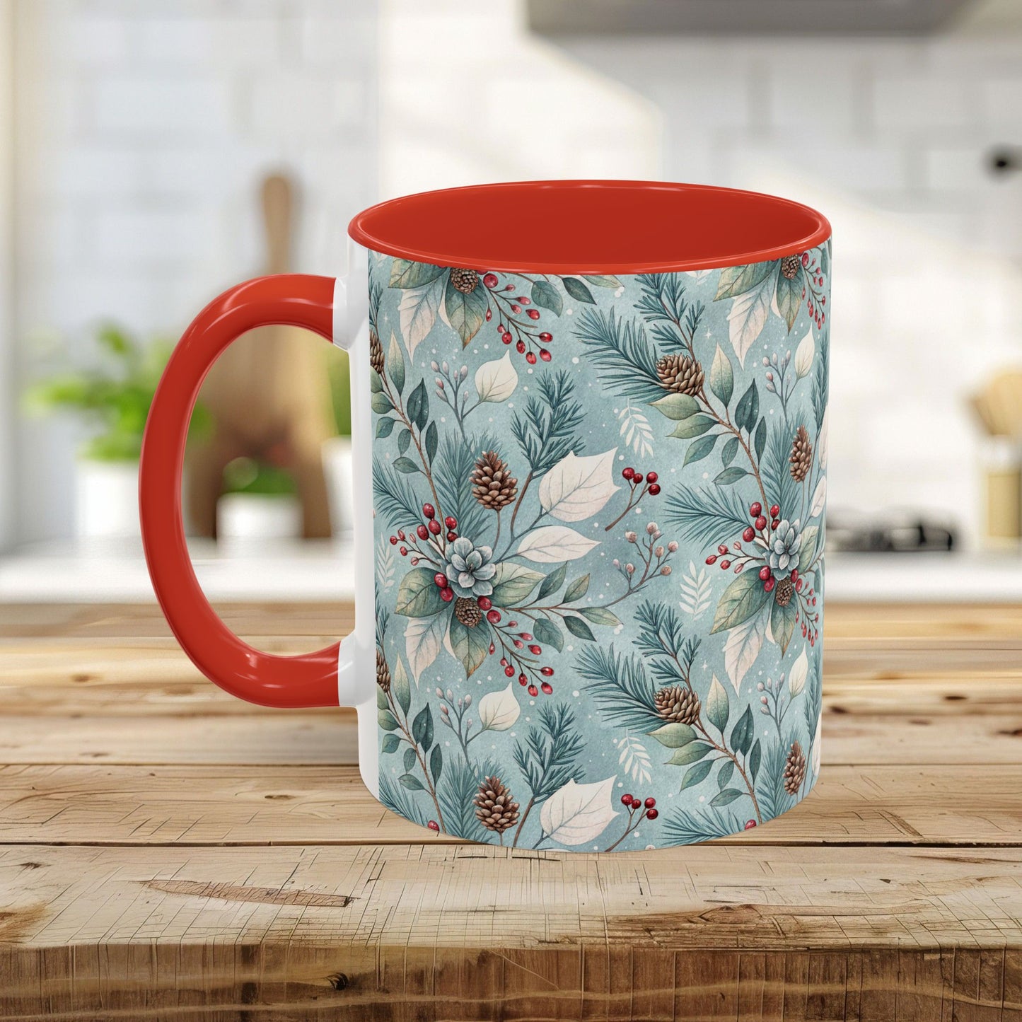 Blue Winter Foliage with Berries & Pinecones 11 & 15 oz. Mug
