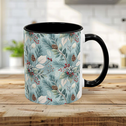 Blue Winter Foliage with Berries & Pinecones 11 & 15 oz. Mug