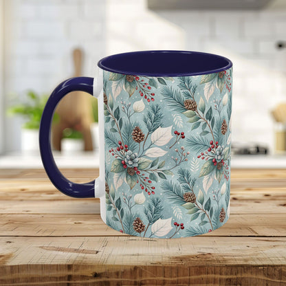 Blue Winter Foliage with Berries & Pinecones 11 & 15 oz. Mug