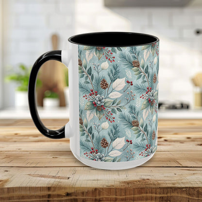 Blue Winter Foliage with Berries & Pinecones 11 & 15 oz. Mug