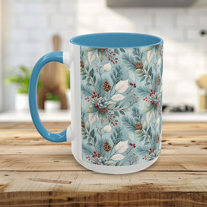 Blue Winter Foliage with Berries & Pinecones 11 & 15 oz. Mug