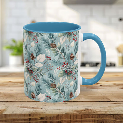 Blue Winter Foliage with Berries & Pinecones 11 & 15 oz. Mug