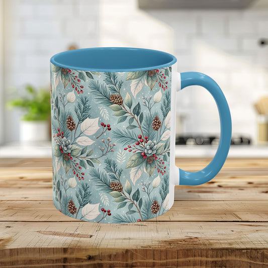 Blue Winter Foliage with Berries & Pinecones 11 & 15 oz. Mug