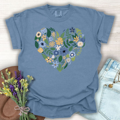 Blue & Yellow Floral Heart T-Shirt