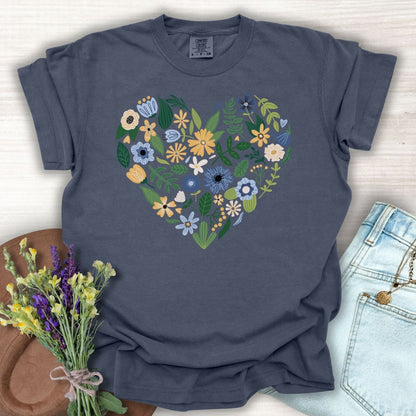 Blue & Yellow Floral Heart T-Shirt