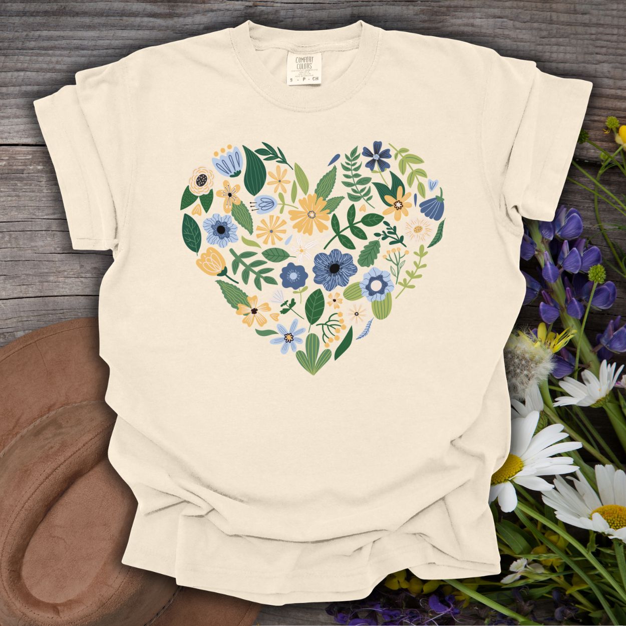 Blue & Yellow Floral Heart T-Shirt