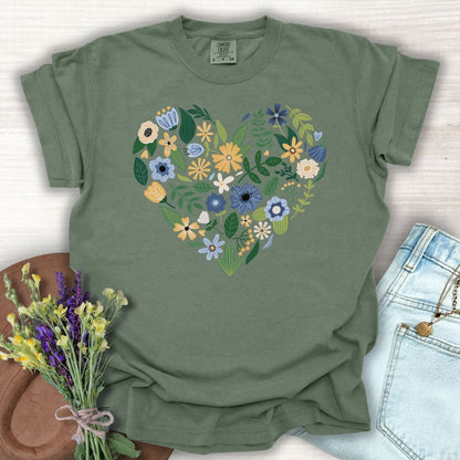 Blue & Yellow Floral Heart T-Shirt