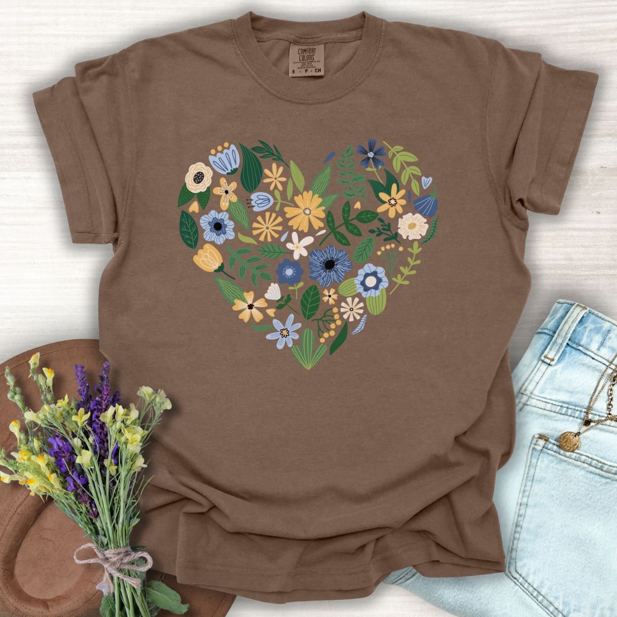 Blue & Yellow Floral Heart T-Shirt