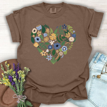Blue & Yellow Floral Heart T-Shirt