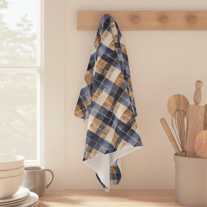 Blue and Taupe Plaid Microfiber Tea Towel